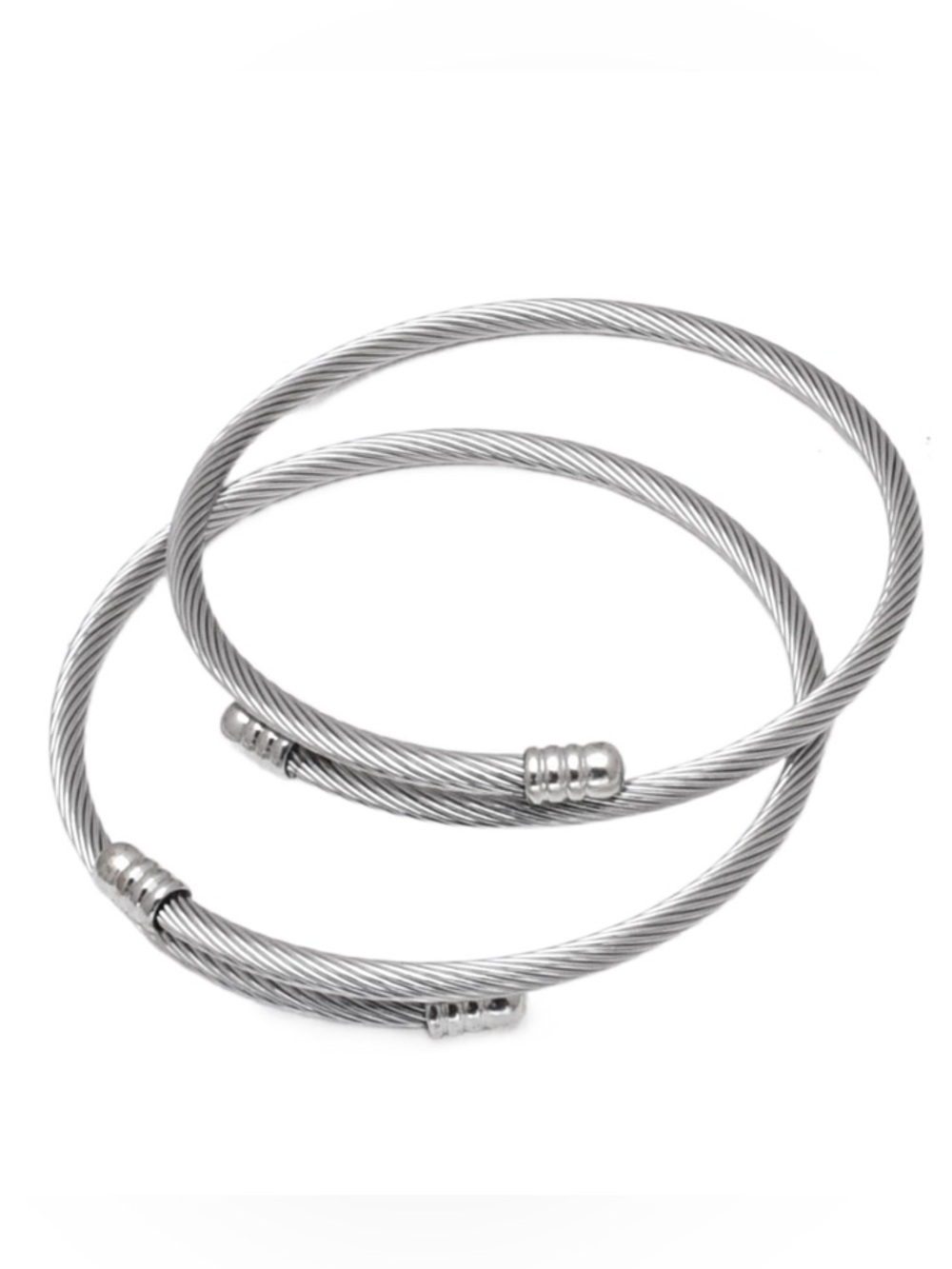 2 Piece Twisted Stainless Steel Cable Wire Double Bangle Bracelet Set.
